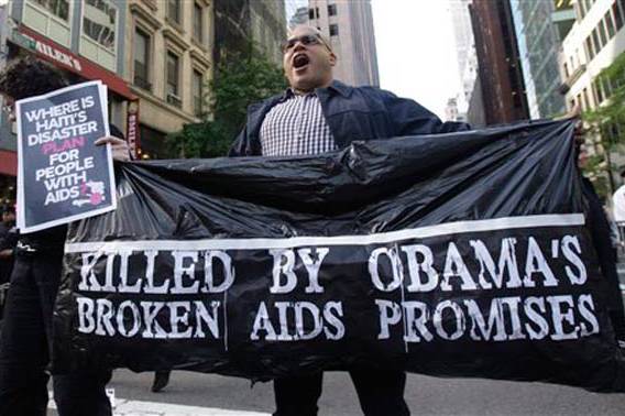 AIDS activists outside an Obama fundraiser